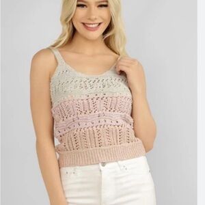 DEX Knit Ombre Crochet Sleeveless V-neck Tank Top size Large